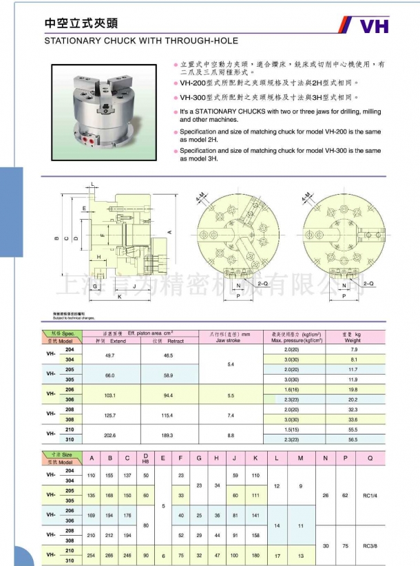 中空立式二爪三爪卡盘 VH